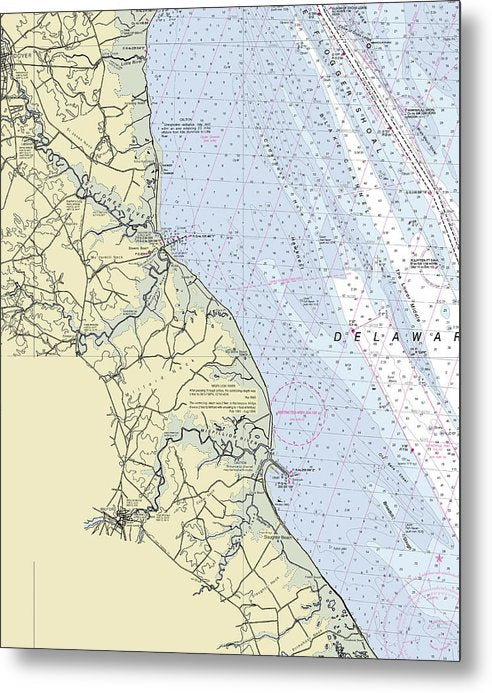 A beuatiful Metal Print of the Bowers Beach Delaware Nautical Chart - Metal Print by SeaKoast.  100% Guarenteed!