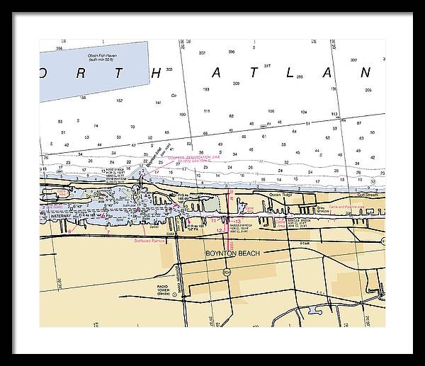 Boynton-beach -florida Nautical Chart _v6 - Framed Print