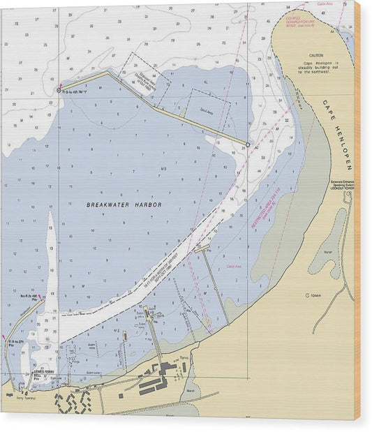 Breakwater Harbor-Delaware Nautical Chart Wood Print