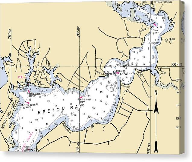 Breton Bay -Maryland Nautical Chart _V2 Canvas Print