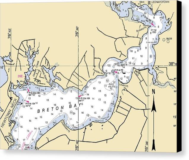 Breton Bay -maryland Nautical Chart _v2 - Canvas Print