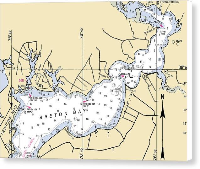Breton Bay -maryland Nautical Chart _v2 - Canvas Print