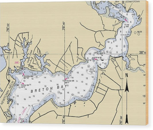 Breton Bay -Maryland Nautical Chart _V2 Wood Print