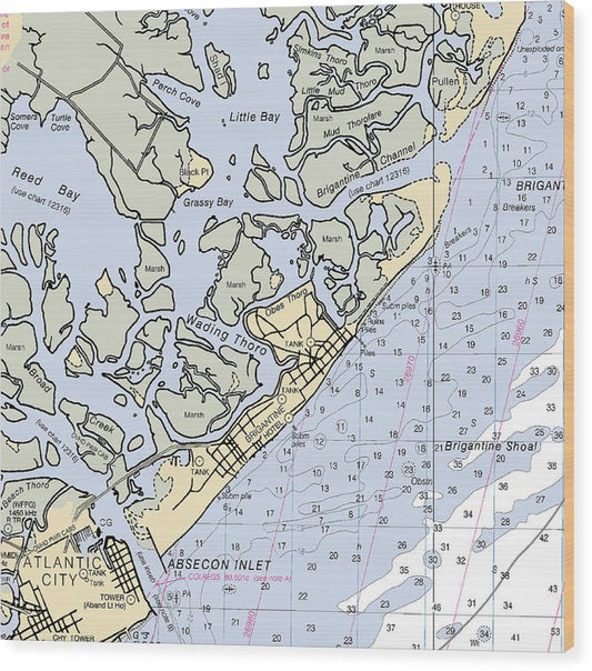 Brigantine -New Jersey Nautical Chart _V3 Wood Print