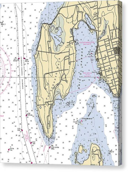 Bristol Harbor-Rhode Island Nautical Chart Canvas Print