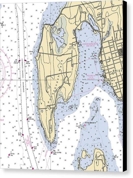 Bristol Harbor-rhode Island Nautical Chart - Canvas Print