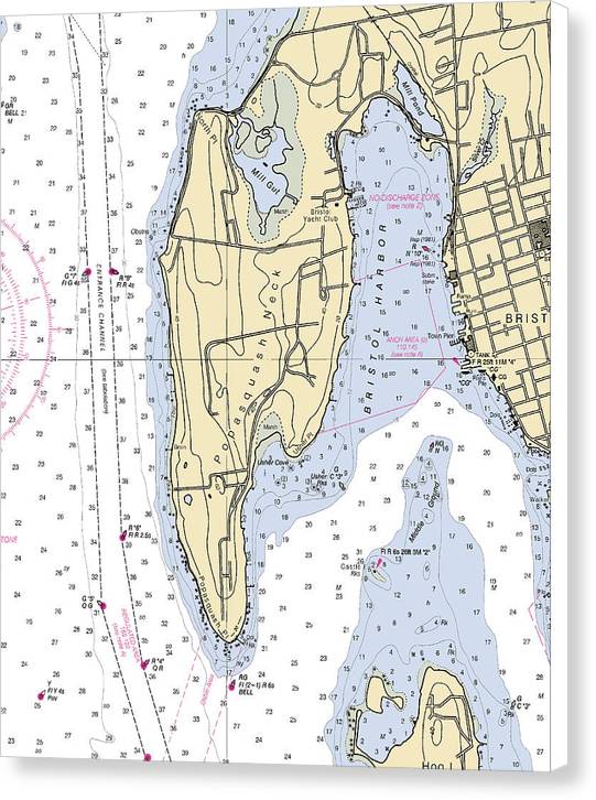 Bristol Harbor-rhode Island Nautical Chart - Canvas Print