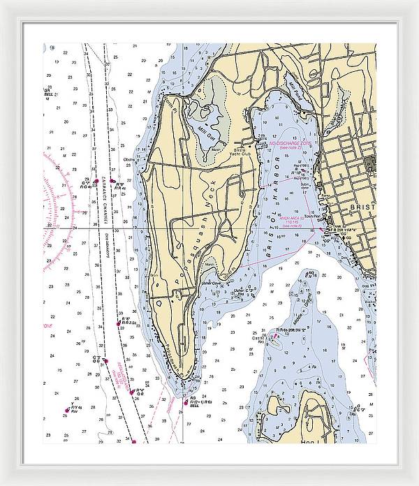 Bristol Harbor-rhode Island Nautical Chart - Framed Print