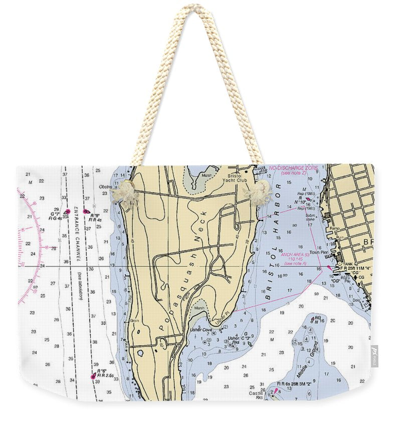 Bristol Harbor-rhode Island Nautical Chart - Weekender Tote Bag