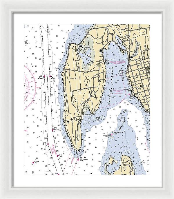 Bristol Harbor-rhode Island Nautical Chart - Framed Print