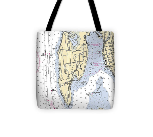 Bristol Harbor Rhode Island Nautical Chart Tote Bag