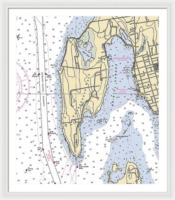 Bristol Harbor-rhode Island Nautical Chart - Framed Print