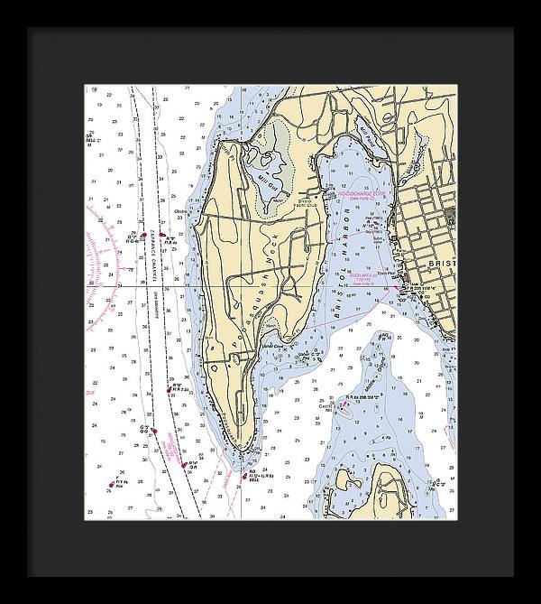 Bristol Harbor-rhode Island Nautical Chart - Framed Print