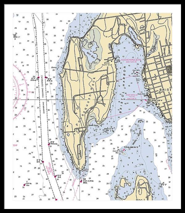 Bristol Harbor-rhode Island Nautical Chart - Framed Print