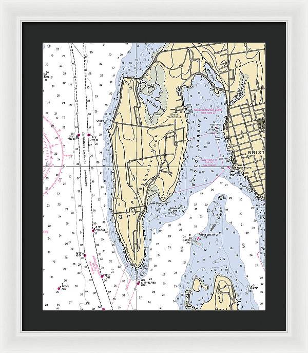 Bristol Harbor-rhode Island Nautical Chart - Framed Print