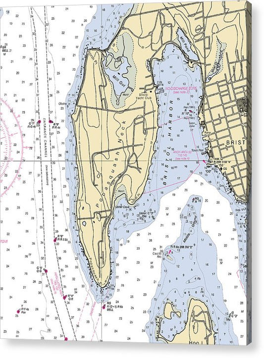 Bristol Harbor-Rhode Island Nautical Chart  Acrylic Print