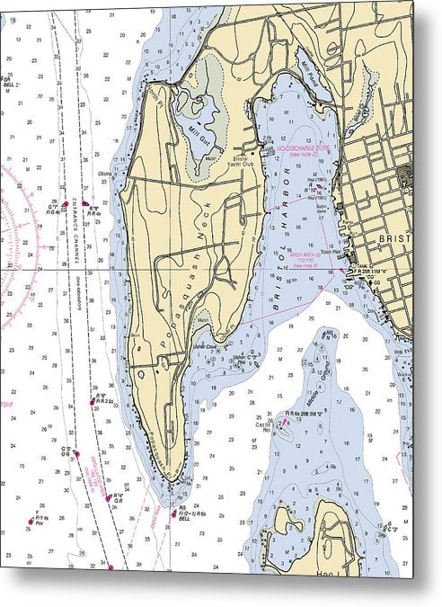 A beuatiful Metal Print of the Bristol Harbor-Rhode Island Nautical Chart - Metal Print by SeaKoast.  100% Guarenteed!