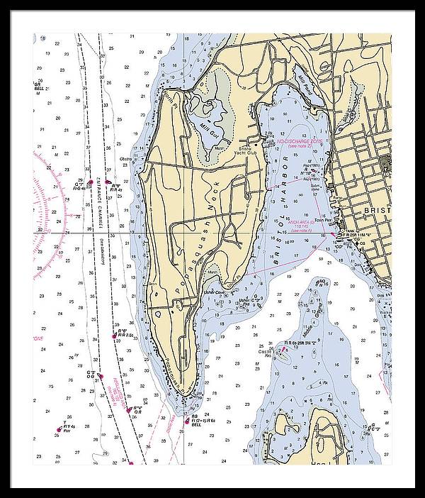 Bristol Harbor-rhode Island Nautical Chart - Framed Print