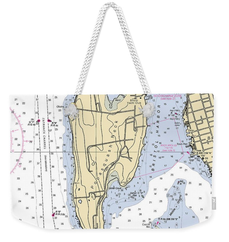 Bristol Harbor-rhode Island Nautical Chart - Weekender Tote Bag