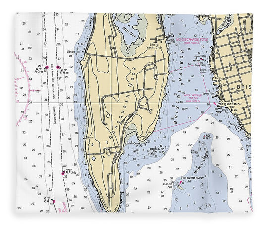Bristol Harbor Rhode Island Nautical Chart Blanket