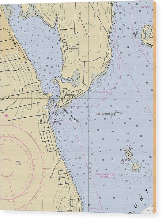 Bristol Narrows-Rhode Island Nautical Chart Wood Print