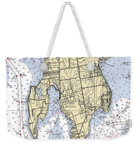 Bristol Neck-rhode Island Nautical Chart - Weekender Tote Bag