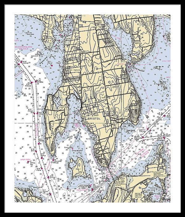 Bristol Neck-rhode Island Nautical Chart - Framed Print