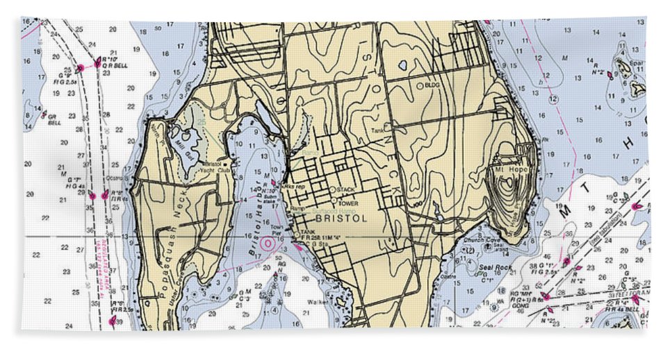 Bristol Neck-rhode Island Nautical Chart - Bath Towel