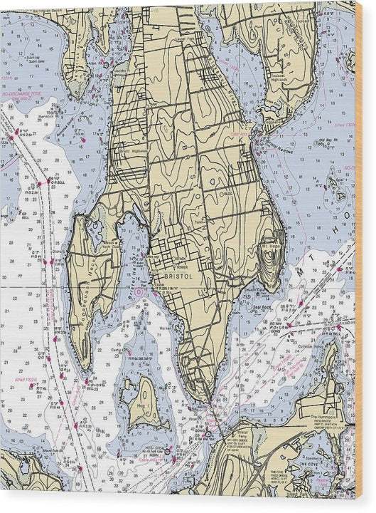 Bristol Neck-Rhode Island Nautical Chart Wood Print
