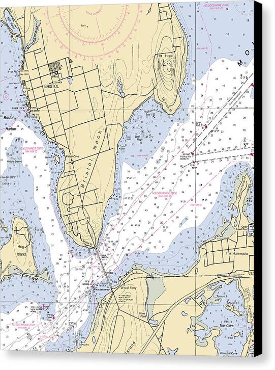 Bristol Neck -rhode Island Nautical Chart _v2 - Canvas Print