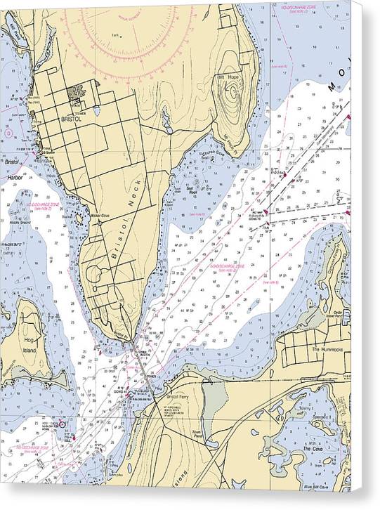 Bristol Neck -rhode Island Nautical Chart _v2 - Canvas Print