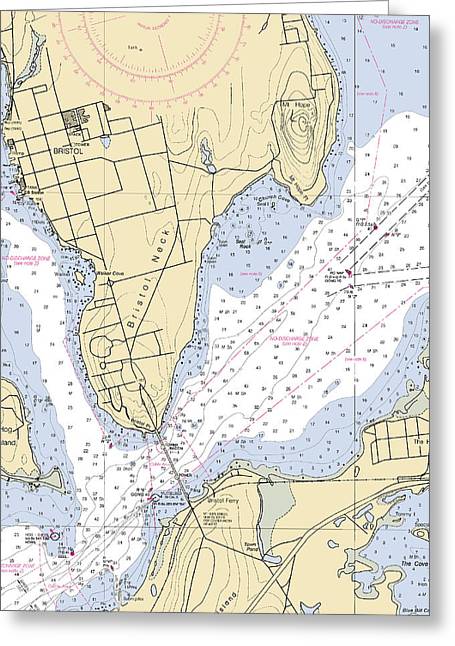 Bristol Neck -rhode Island Nautical Chart _v2 - Greeting Card