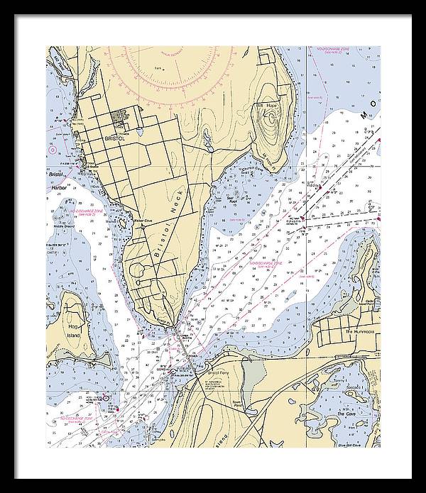 Bristol Neck -rhode Island Nautical Chart _v2 - Framed Print