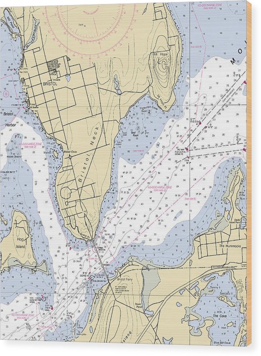 Bristol Neck -Rhode Island Nautical Chart _V2 Wood Print