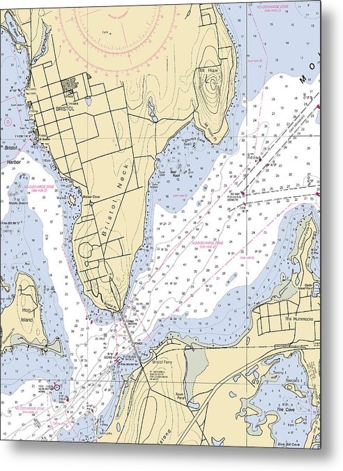 A beuatiful Metal Print of the Bristol Neck -Rhode Island Nautical Chart _V2 - Metal Print by SeaKoast.  100% Guarenteed!