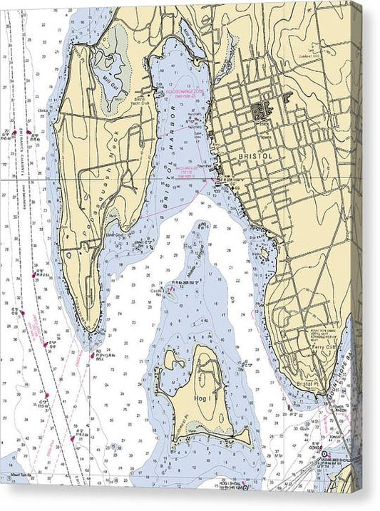 Bristol-Rhode Island Nautical Chart Canvas Print