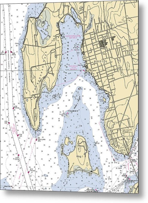 A beuatiful Metal Print of the Bristol-Rhode Island Nautical Chart - Metal Print by SeaKoast.  100% Guarenteed!