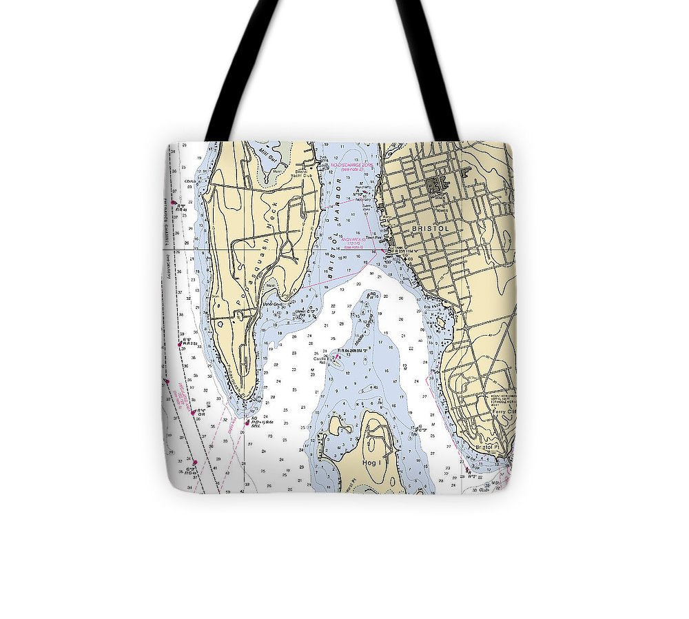 Bristol Rhode Island Nautical Chart Tote Bag