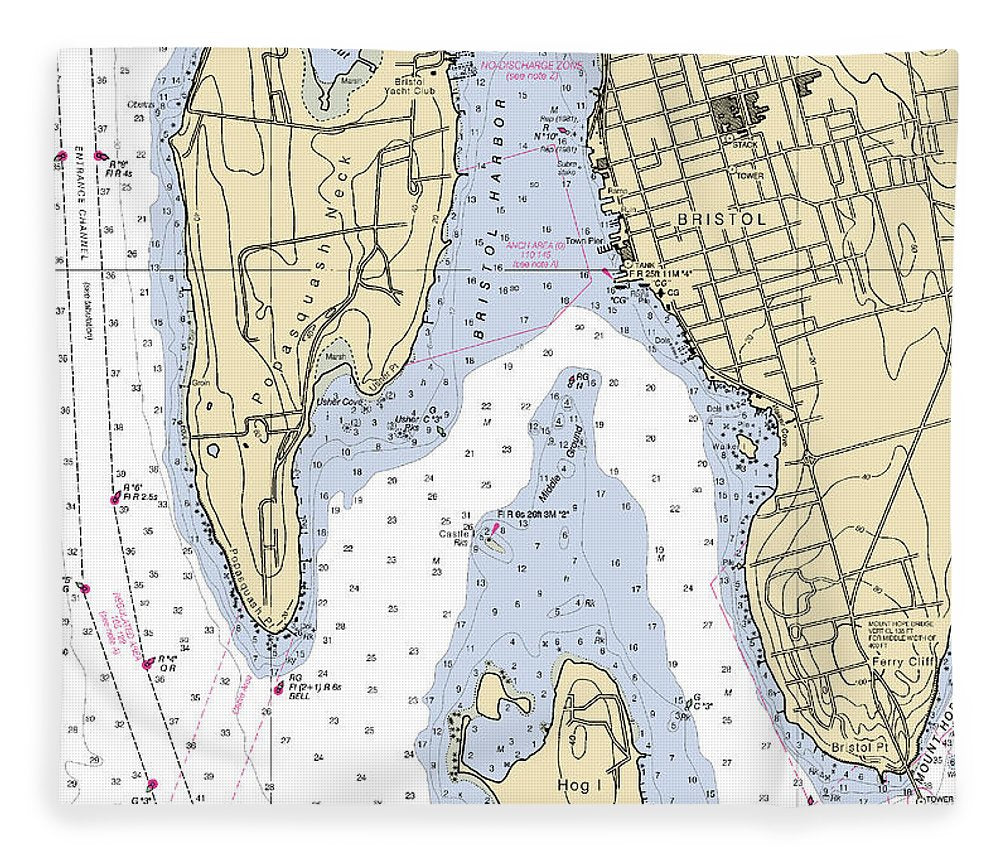 Bristol Rhode Island Nautical Chart Blanket