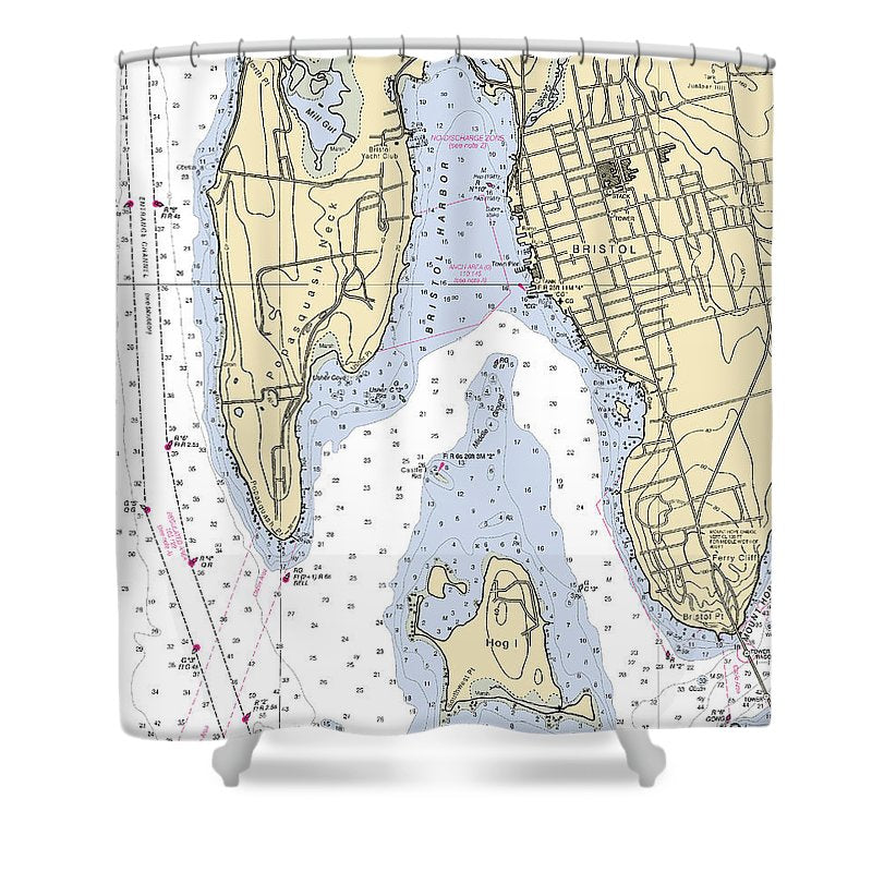 Bristol Rhode Island Nautical Chart Shower Curtain