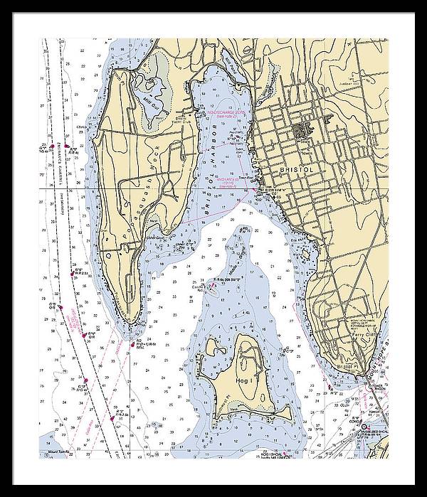 Bristol-rhode Island Nautical Chart - Framed Print