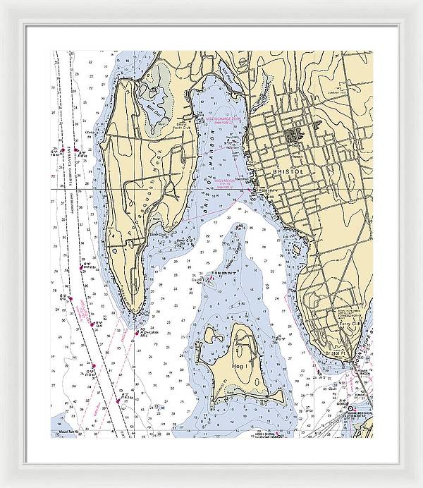 Bristol-rhode Island Nautical Chart - Framed Print