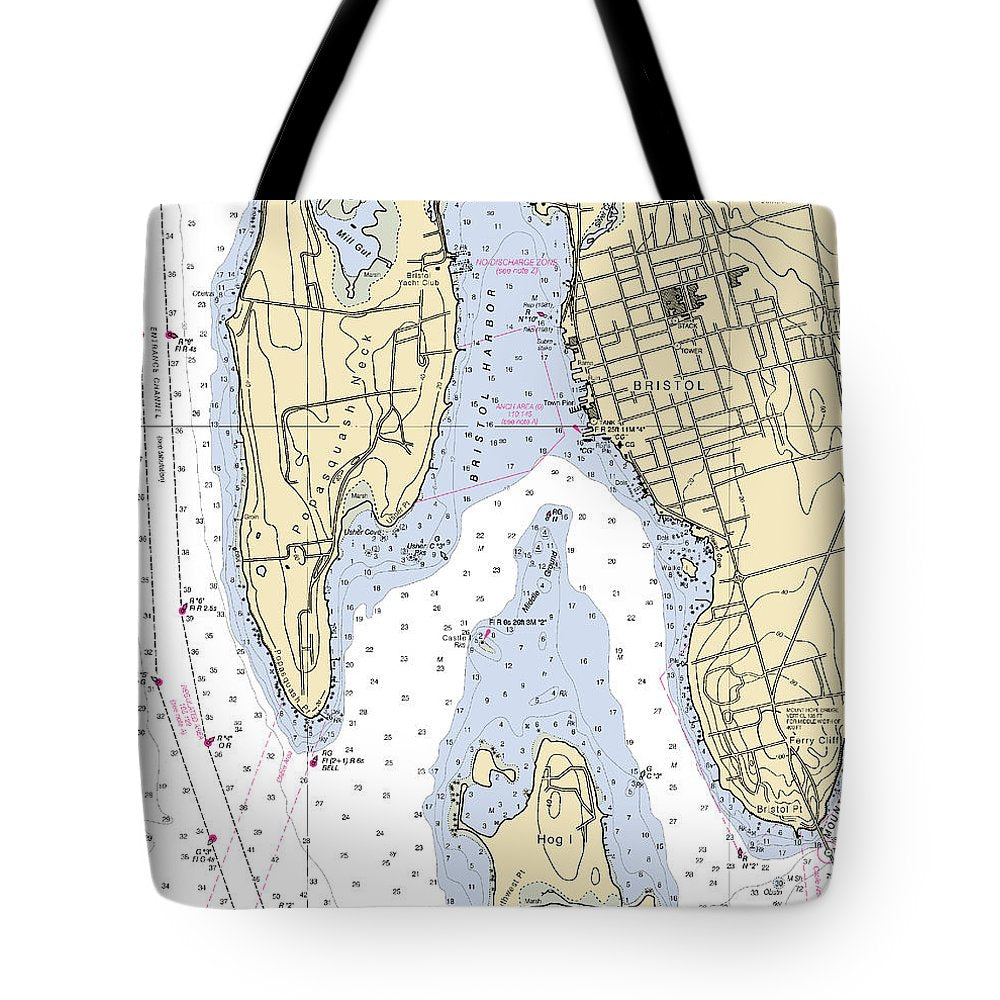 Bristol-rhode Island Nautical Chart - Tote Bag