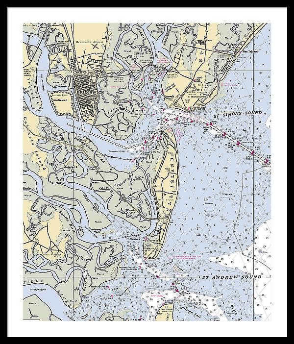 Brunswick-georgia Nautical Chart - Framed Print