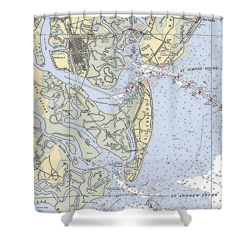 Brunswick Georgia Nautical Chart Shower Curtain