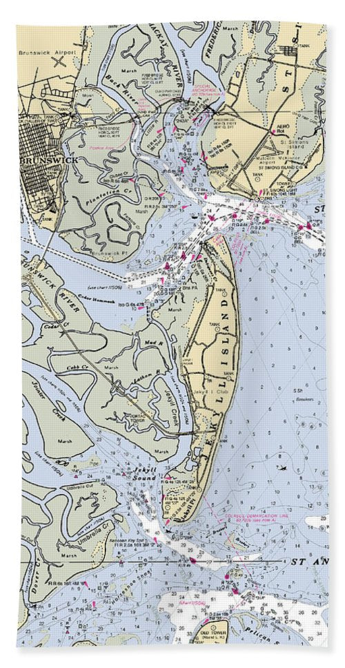 Brunswick Georgia Nautical Chart Bath Towel