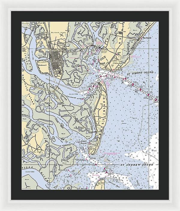 Brunswick-georgia Nautical Chart - Framed Print