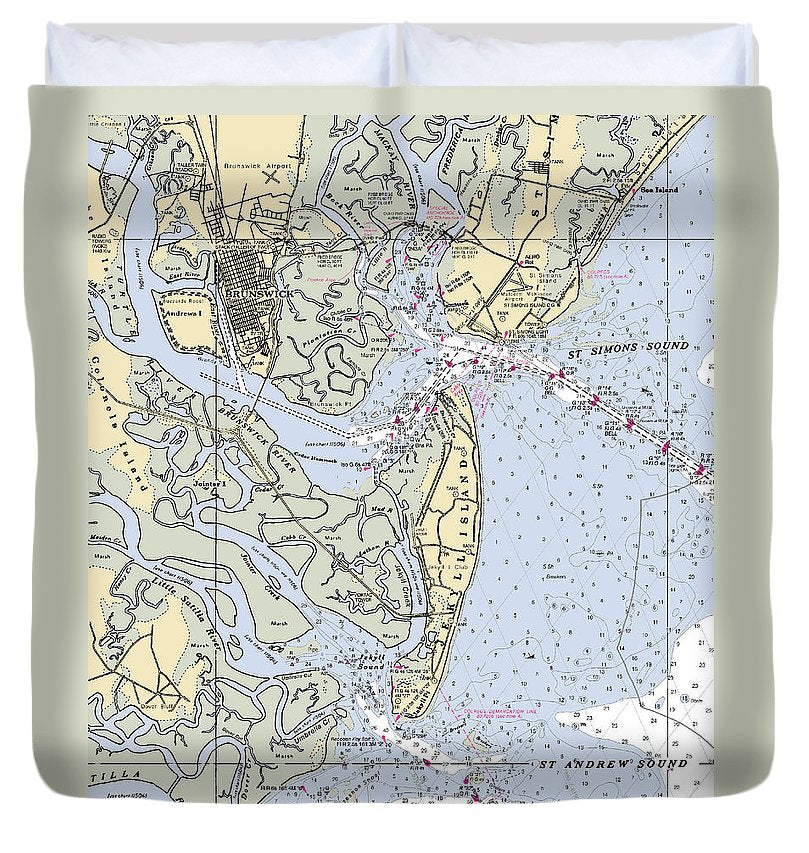 Brunswick Georgia Nautical Chart Duvet Cover