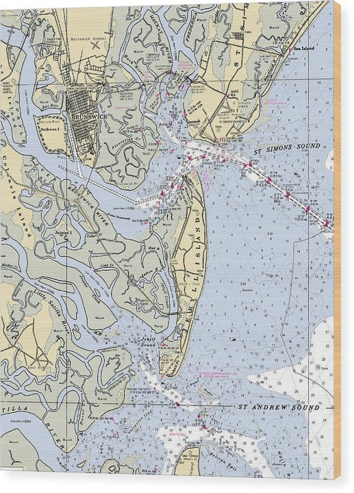 Brunswick-Georgia Nautical Chart Wood Print