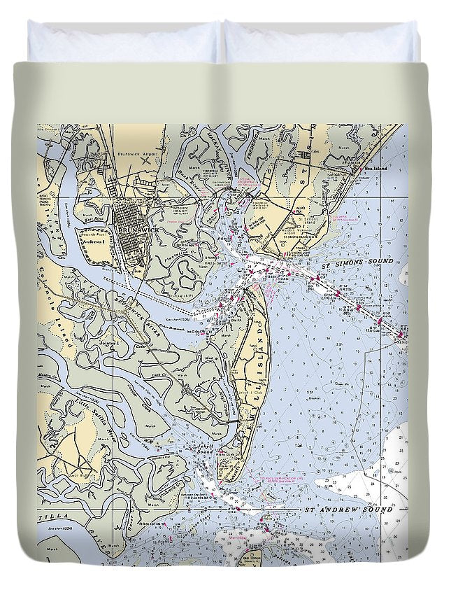 Brunswick-georgia Nautical Chart - Duvet Cover